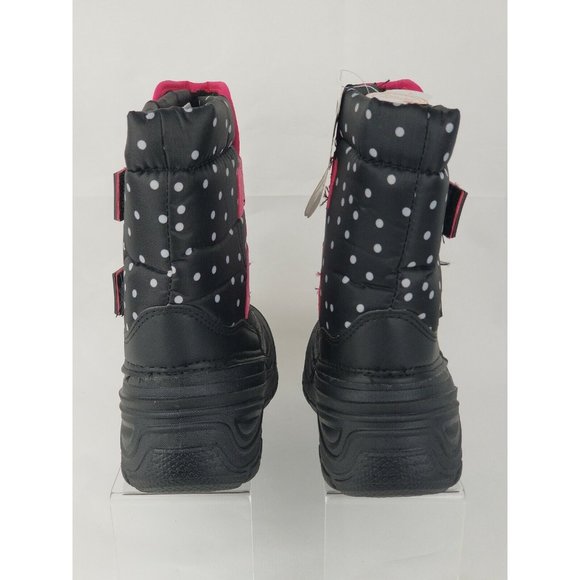 NEW WONDER NATION GIRLS WINTER  BOOTS BLACK Pink Polka Dot Hook and Loop 13-1 - Picture 6 of 10